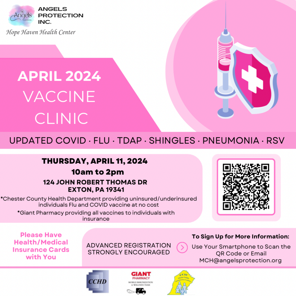 Displays information on the upcoming Vaccine clinic scheduled for thursday 11 april 2024.