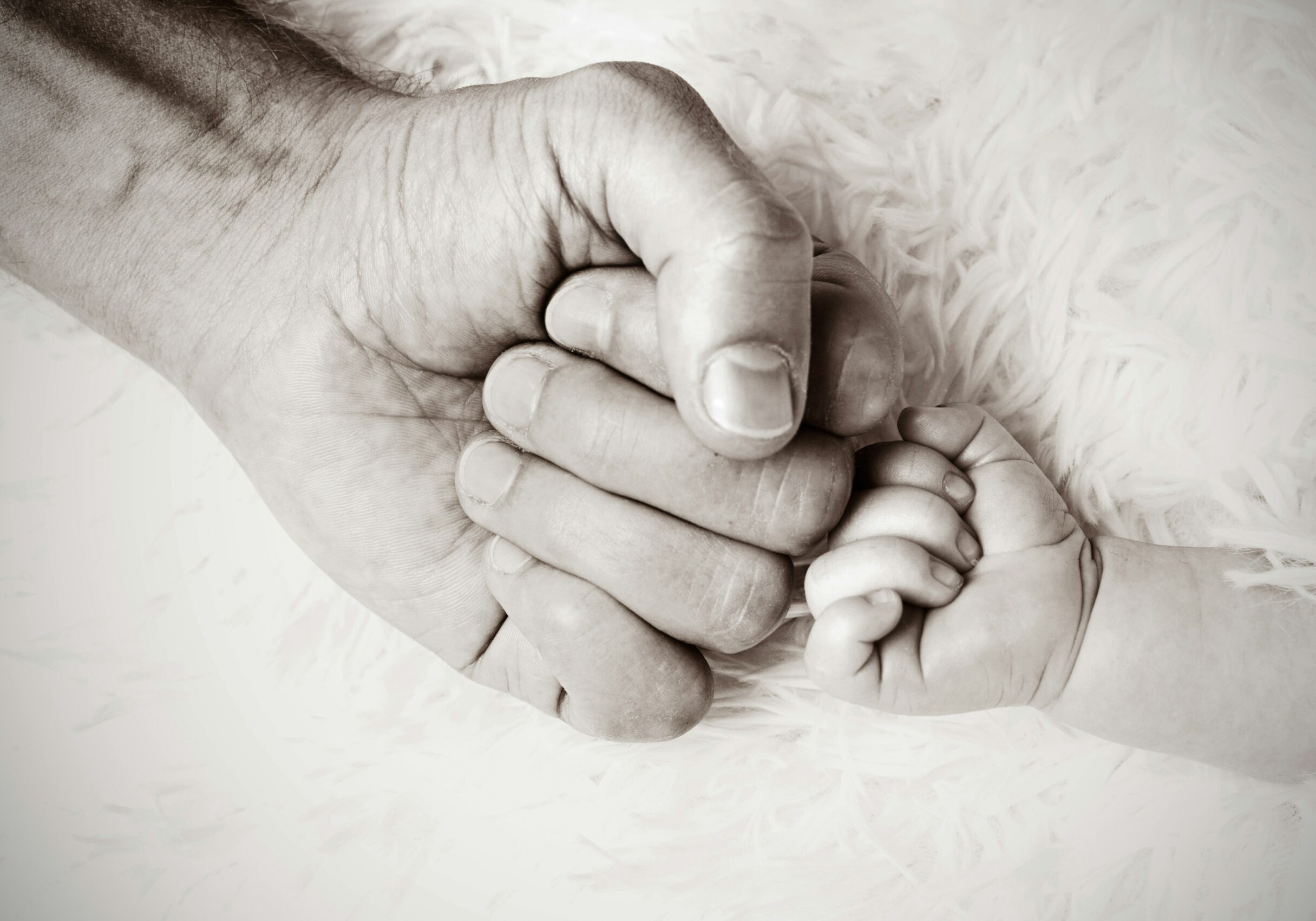 Image of a parents hand touching a child's hand